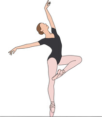 Ballet Dancer Arms Raised in Fifth Position Line Drawing © nurhasanah