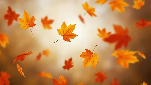 Flying Autumn Leaves on Bright Background