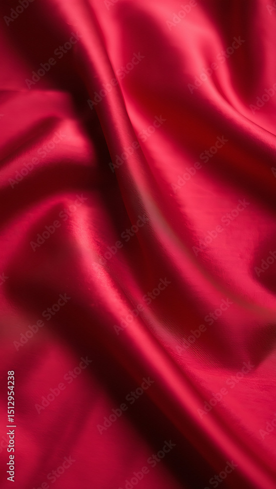Poster a close up shot of a luxurious red satin fabric with soft folds and subtle highlights creating depth