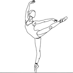 Minimalist Vector Ballet Dancer in Arabesque Pose Line Art Illustration © nurhasanah