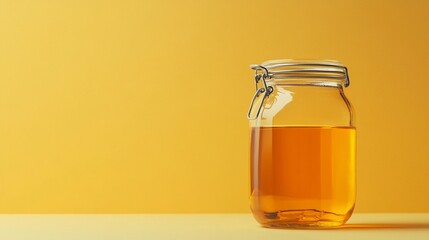 Honey in Glass Jar on Yellow Background