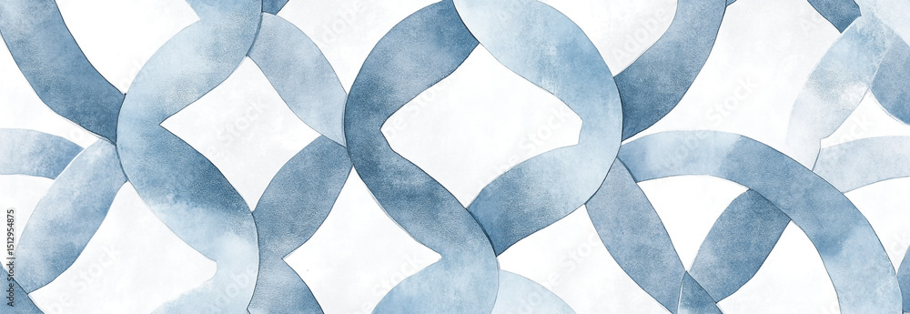 Poster light blue and gray pattern, interlocking oval shapes, watercolor paper texture, seamless repeating 