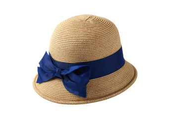 Straw boater hat with blue ribbon bow summer fashion accessory