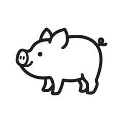 Baby Pig line icons black and white pig Silhouette white background.