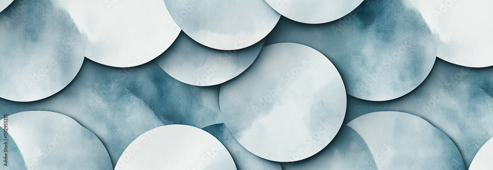 Poster light blue and gray pattern, interlocking oval shapes, watercolor paper texture, seamless repeating 
