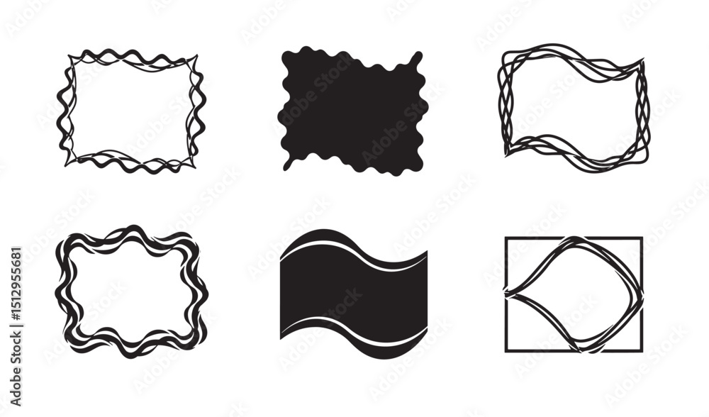 Poster set of black and white vector frames with wave and silhouette design elements