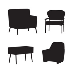 Black silhouettes of furniture on white background Silhouette white background.