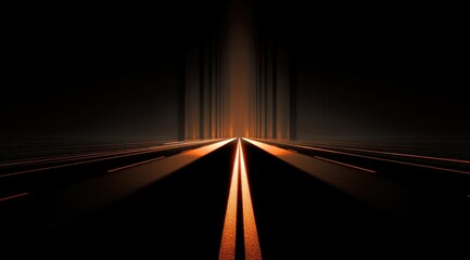 A dark, abstract road scene with glowing orange lines converging at a distant vanishing point, suggesting depth and a mysterious journey
