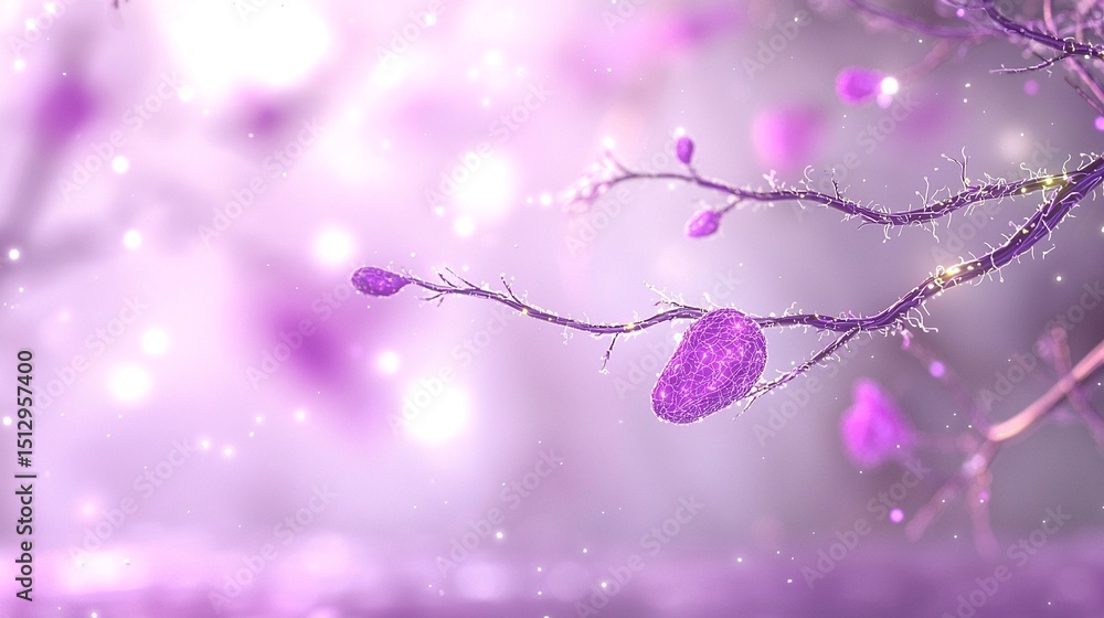Poster glowing purple neural pathways on branch abstract background