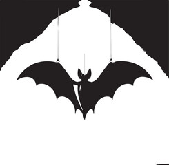 A black batman logo with pointed ears and wings spread out on a white background in a simple design