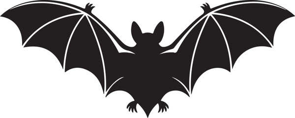 A black batman logo with pointed ears and wings spread out on a white background in a simple design