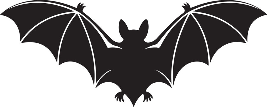 A black batman logo with pointed ears and wings spread out on a white background in a simple design