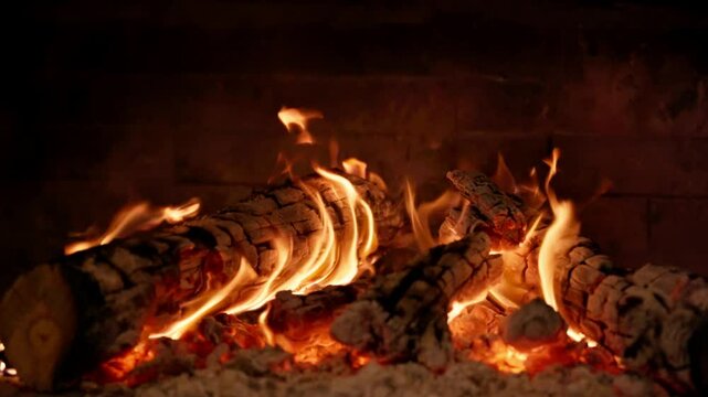Сloseup of a fire burning in a fireplace