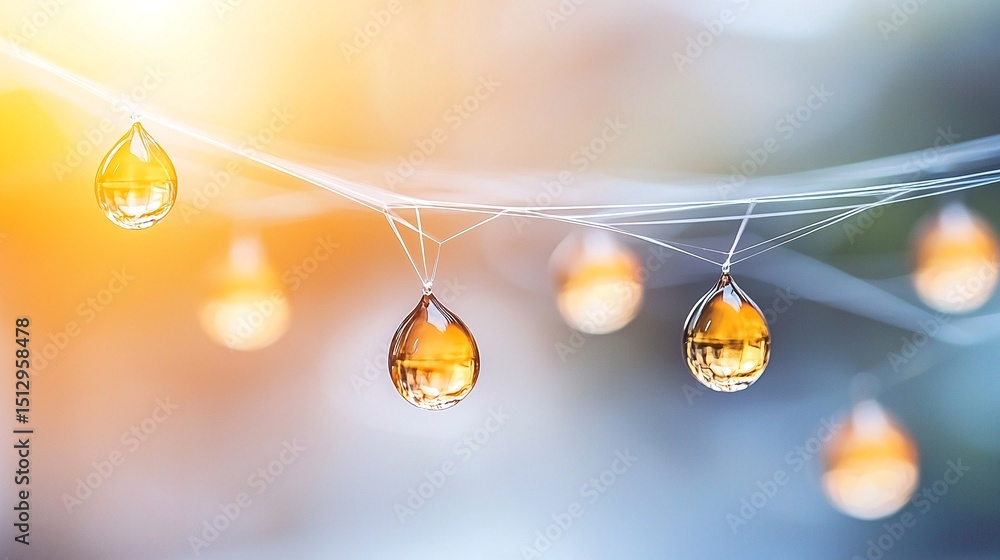 Poster glowing spheres on translucent threads in a spiderweb
