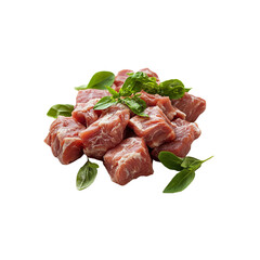 Fresh Raw Diced Beef Cubes with Basil Garnish