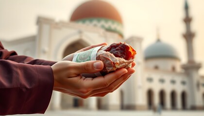 Qurbani Meat in Hands – Ready for Eid al-Adha Distribution in Front of Mosque