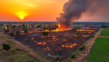 Sunset wildfire field