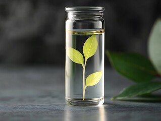 Small glass bottle with leaves