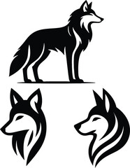 Stylized Wolf Silhouettes Set | Tribal Animal Vector Art | Wild Canine Graphic