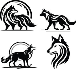 Stylized Wolf Silhouettes Set | Tribal Animal Vector Art | Wild Canine Graphic