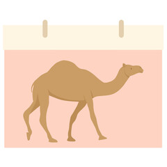 Desert Journey for Eid al-Adha: Simple Cartoon Illustration of a Brown Camel, a Symbol of Sacrifice and Tradition for the Islamic Festival on a Pastel Background