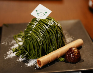 Gourmet Japanese Matcha Mont Blanc with Chestnut