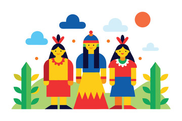  Indigenous Culture Celebration Vector – Traditional Dress, Nature, Tribal Patterns, Flat Design.