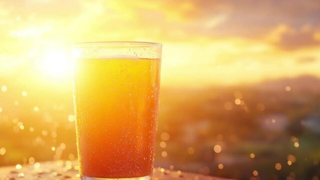 fresh orange juice at sunrise