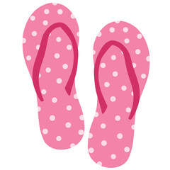 PNG. Pretty in Pink Summer Footwear: Cute Cartoon Pink Flip-Flops with Polka Dots on a Light Background - Ideal for Beach, Pool, and Vacation-themed Designs