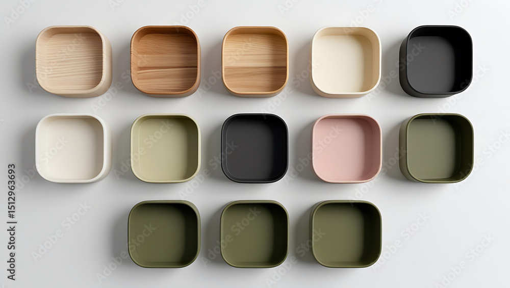Aufkleber twelve square empty containers in various colors and materials
