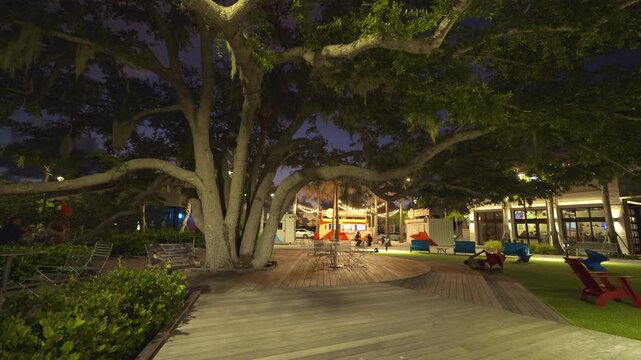 Florida travel destination. Wellen Park downtown district in North Port at sunset. Main street in walkable city center.