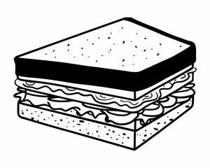 Delicious Sandwich Illustration Simple Line Art Drawing of a Tasty Lunch