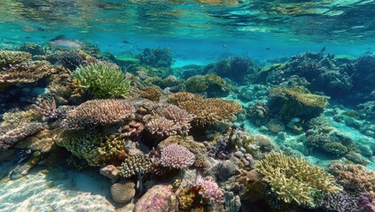 Vibrant coral reef teeming with life