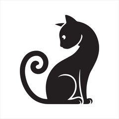 Cat Silhouette Icon – Sitting Pet Animal Vector Illustration