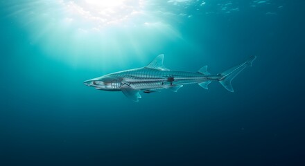 Oceanic Beauty: A Solitary Zebra Shark Gliding Through Sunlit Depths