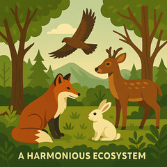 Obraz premium Forest animals coexisting in balanced food chain ecosystem in protected natural reserve
