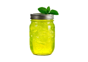 Refreshing green lime drink in mason jar with mint
