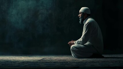 Muslim man in contemplation and prayer, showing devotion and spirituality