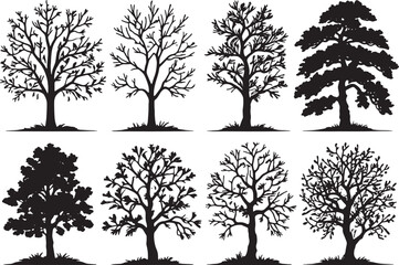 Obraz premium Tree Silhouette Vector Set for Nature DesignsForest and Tree Shape Collection in Black Vector