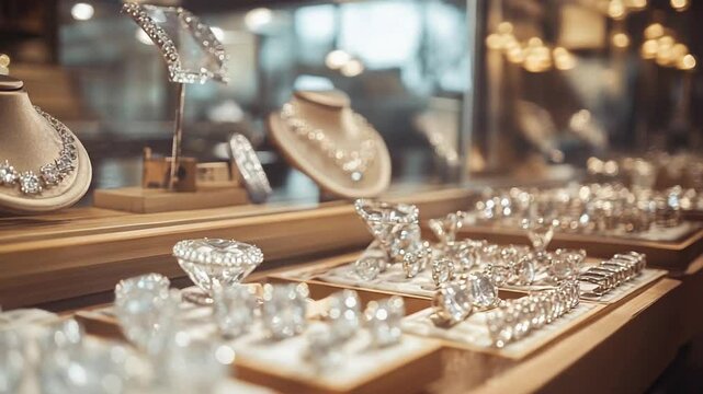 Elegant jewelry display showcasing sparkling diamonds and gems