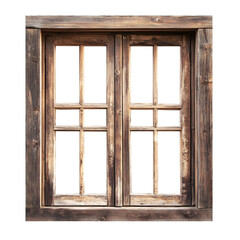 Obraz premium Old wooden window with shutters on an ancient house wall isolated on transparent background