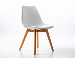 Modern white chair with wooden legs isolated on white background