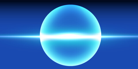 Vector icon illustration. Blue bubble sphere protection shield with particles of sparkles and light beams.