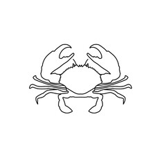 Cartoon illustration of a flat design of a black silhouette of a sea crab. Beach, sand, crustaceans.