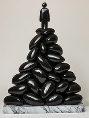 Abstract figure atop a pile of stones