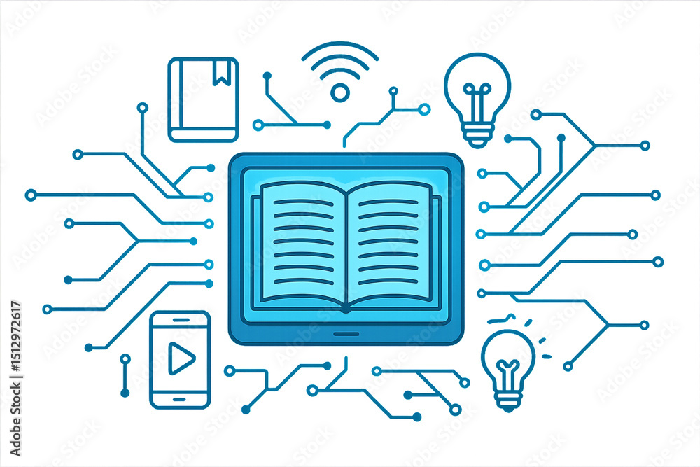 Poster digital smart technology concept with book and connection icons