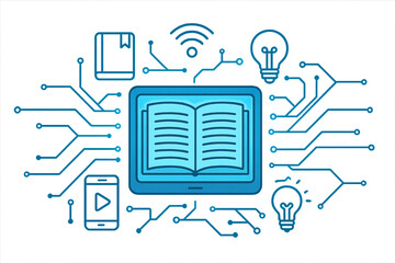 Digital Smart Technology Concept with Book and Connection Icons