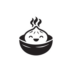 simple and minimalist style, a cute dumpling character with a happy face inside the steamed bun