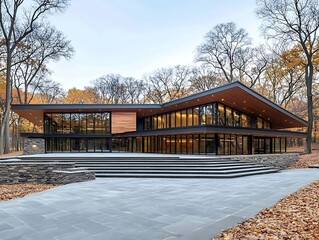 Modern home in a forest setting