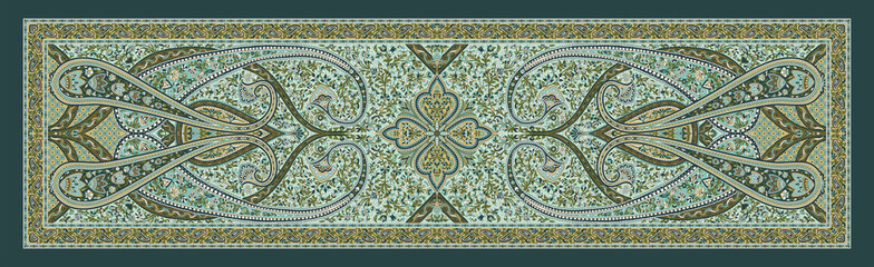 Mystery Shade Digital Dupatta Design &ndash; Seamless Ethnic Textile Print with Paisley, Lace and Ornamental Borders